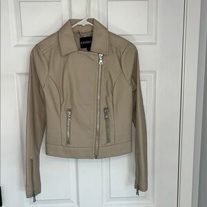 Express Women’s Tan Faux Leather Asymmetric Zip Jacket